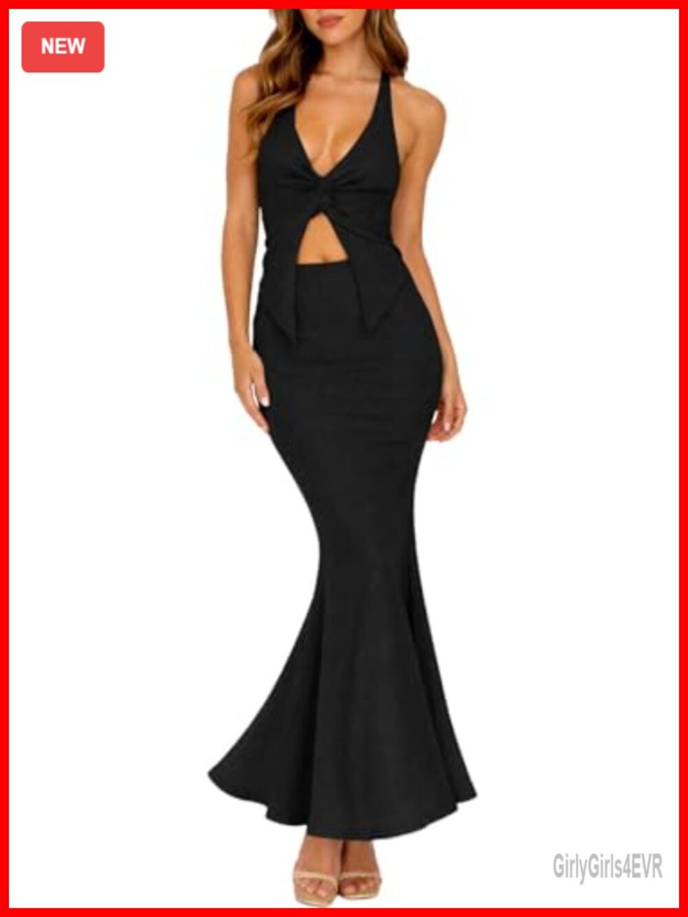 2 Piece Skirt Set Halter Twist Cutout Crop Top Fishtail Maxi Vacation